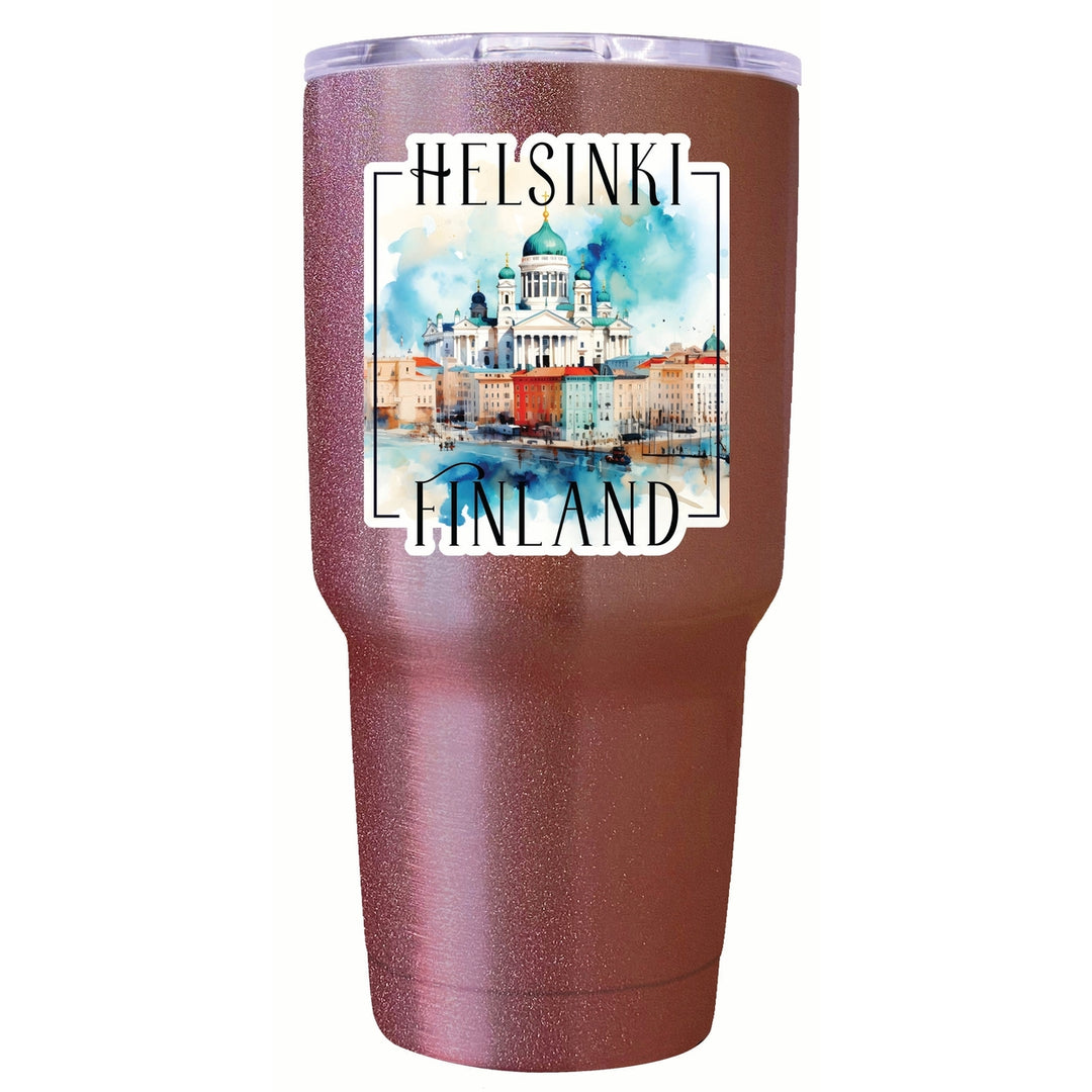 Helsinki Finland Watercolor Helsinki Cathedral Design Souvenir 24 oz Insulated Stainless Steel Tumbler Image 7