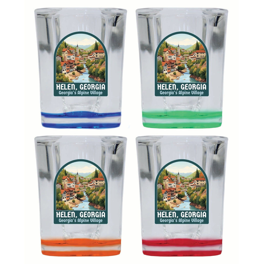 Helen Georgia Alpine Village Design Souvenir 2 Ounce Shot Glass Square 4-Pack Multicolor Image 1