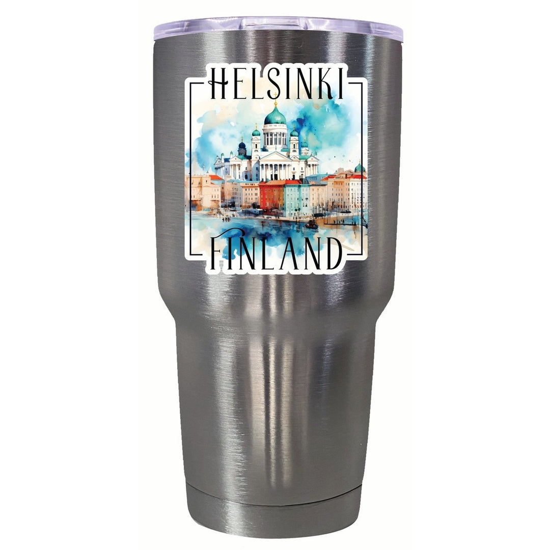 Helsinki Finland Watercolor Helsinki Cathedral Design Souvenir 24 oz Insulated Stainless Steel Tumbler Image 9