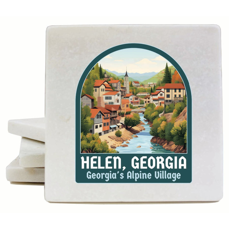 Helen Georgia Alpine Village Design Souvenir 4x4-Inch Coaster Marble 4 Pack Image 1