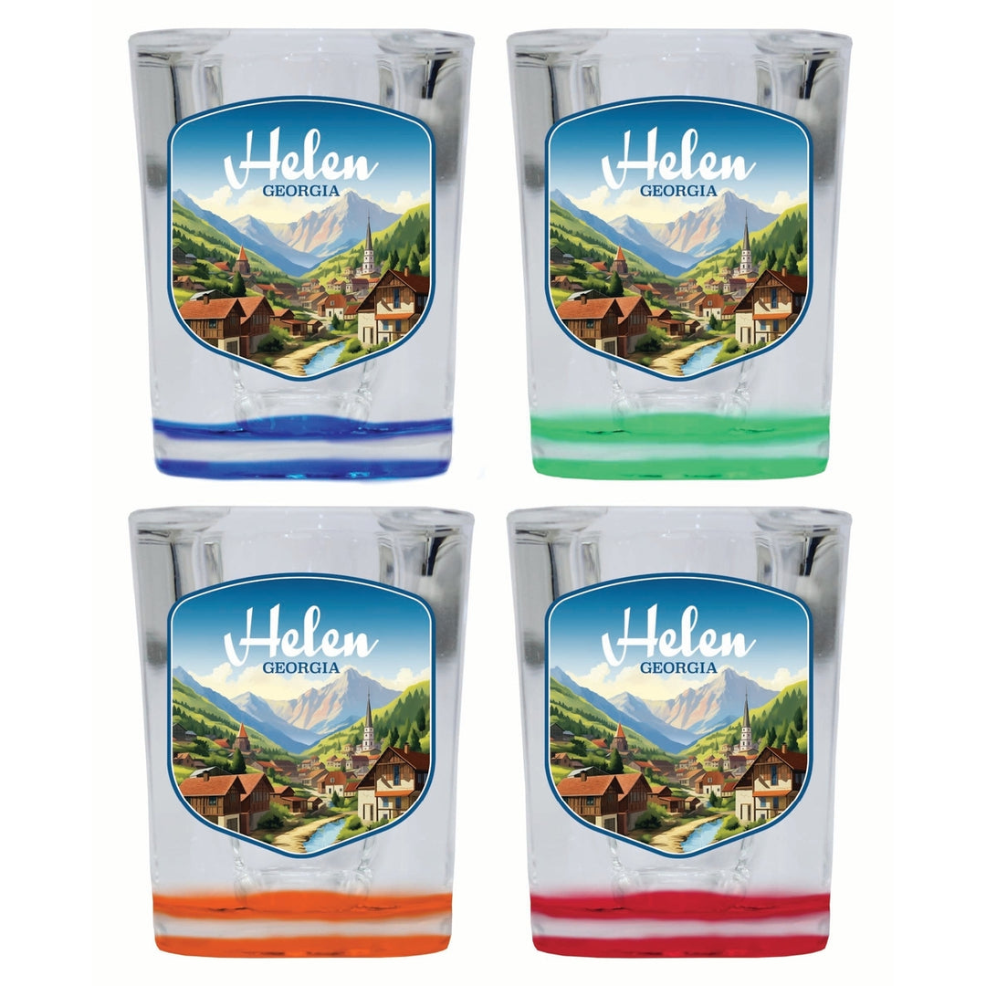 Helen Georgia Town in Mountains Design Souvenir 2 Ounce Shot Glass Square 4-Pack Multicolor Image 1