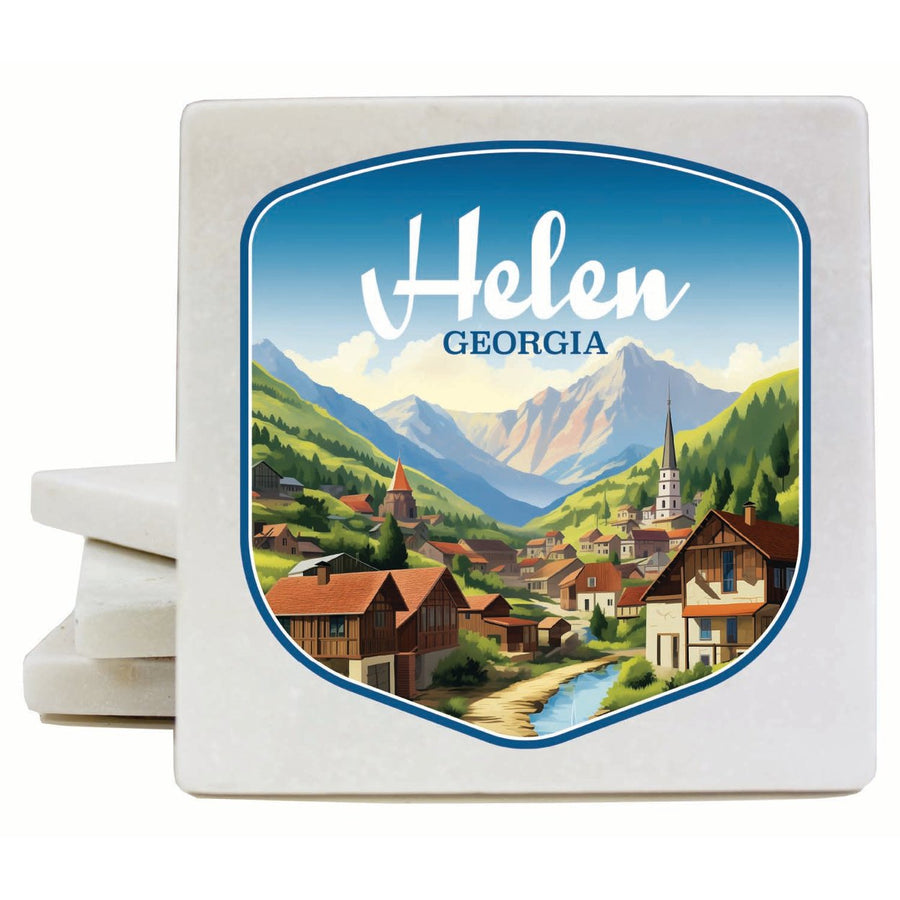 Helen Georgia Town in Mountains Design Souvenir 4x4-Inch Coaster Marble 4 Pack Image 1