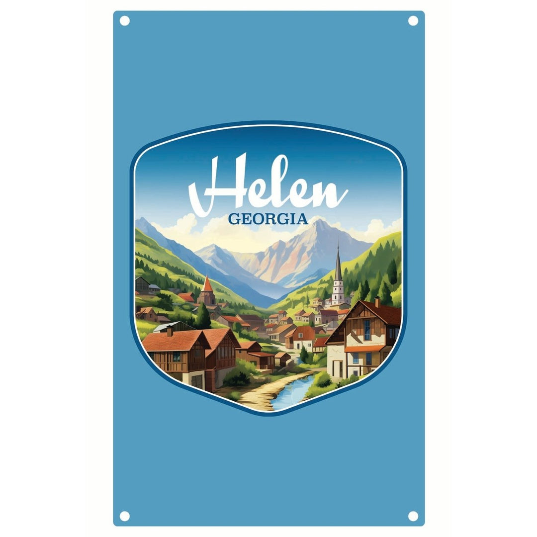 Helen Georgia Town in Mountains Design Souvenir Metal Sign 9 x 15 Image 1