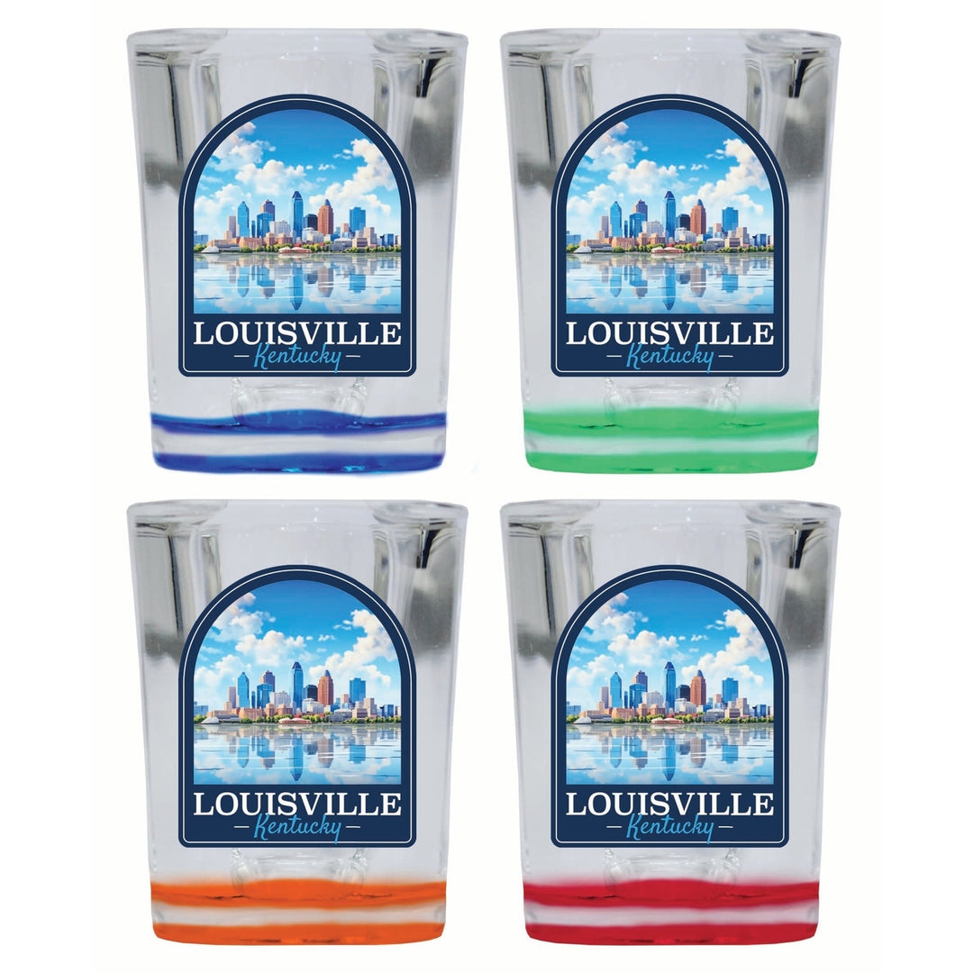 Louisville Kentucky Daytime Cityscape Design Souvenir 2 Ounce Shot Glass Square 4-Pack Multicolor Image 1