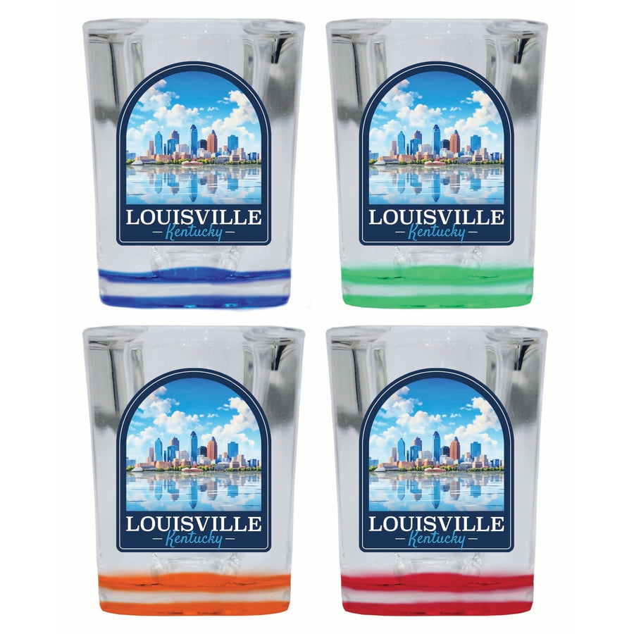 Louisville Kentucky Daytime Cityscape Design Souvenir 2 Ounce Shot Glass Square 4-Pack Multicolor Image 1