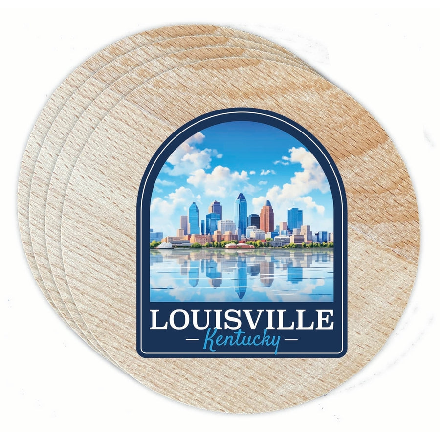 Louisville Kentucky Daytime Cityscape Design Souvenir Coaster Wooden 3.5 x 3.5-Inch 4 Pack Image 1