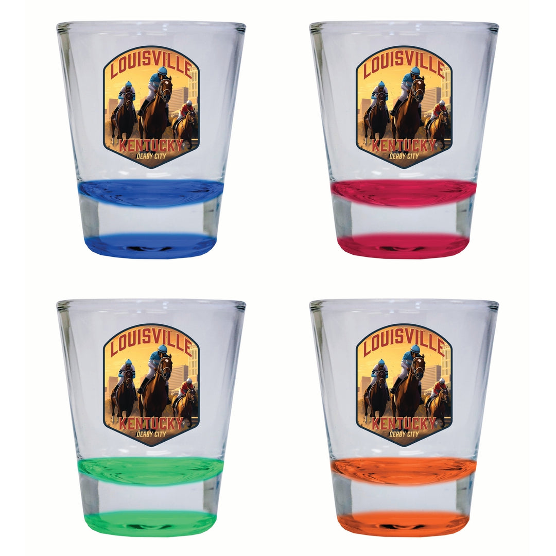 Louisville Kentucky Derby City Design Souvenir 2 Ounce Shot Glass Round 4-Pack Multicolor Image 1