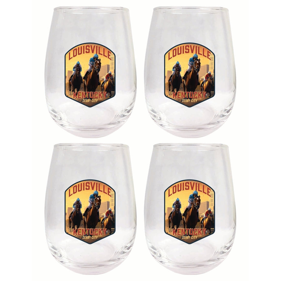 Louisville Kentucky Derby City Design Souvenir 15 oz Stemless Wine Glass 4-Pack Image 1