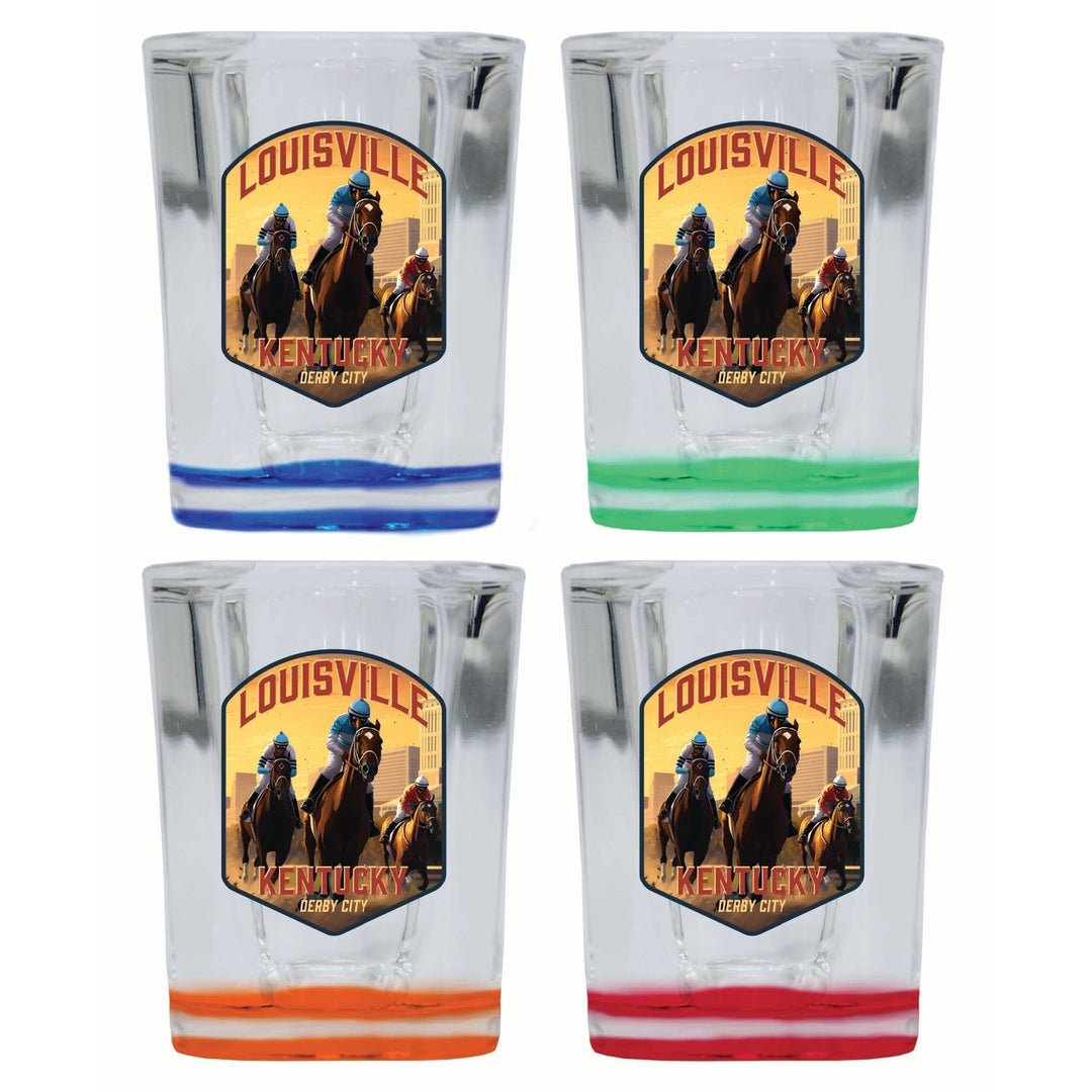 Louisville Kentucky Derby City Design Souvenir 2 Ounce Shot Glass Square 4-Pack Multicolor Image 1