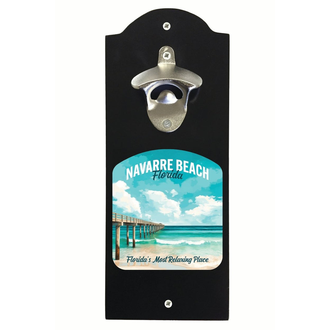 Navarre Beach Florida Pier Painting Design Souvenir Wall mounted bottle opener Image 1