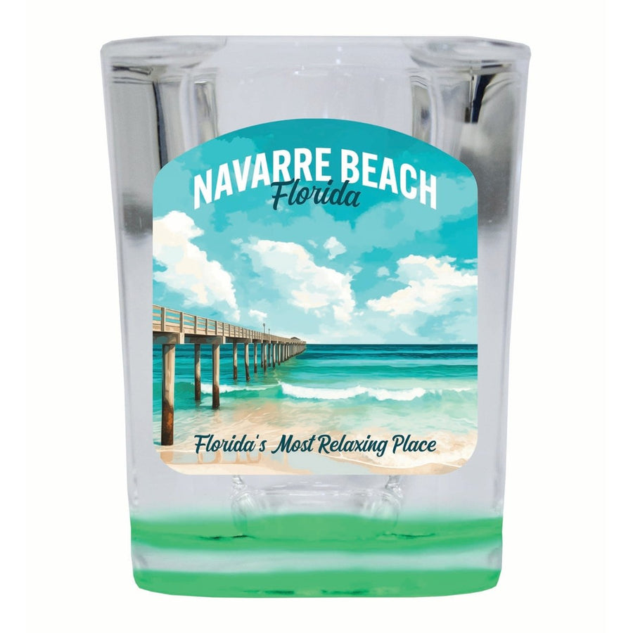 Navarre Beach Florida Pier Painting Design Souvenir 2 Ounce Shot Glass Square Image 1