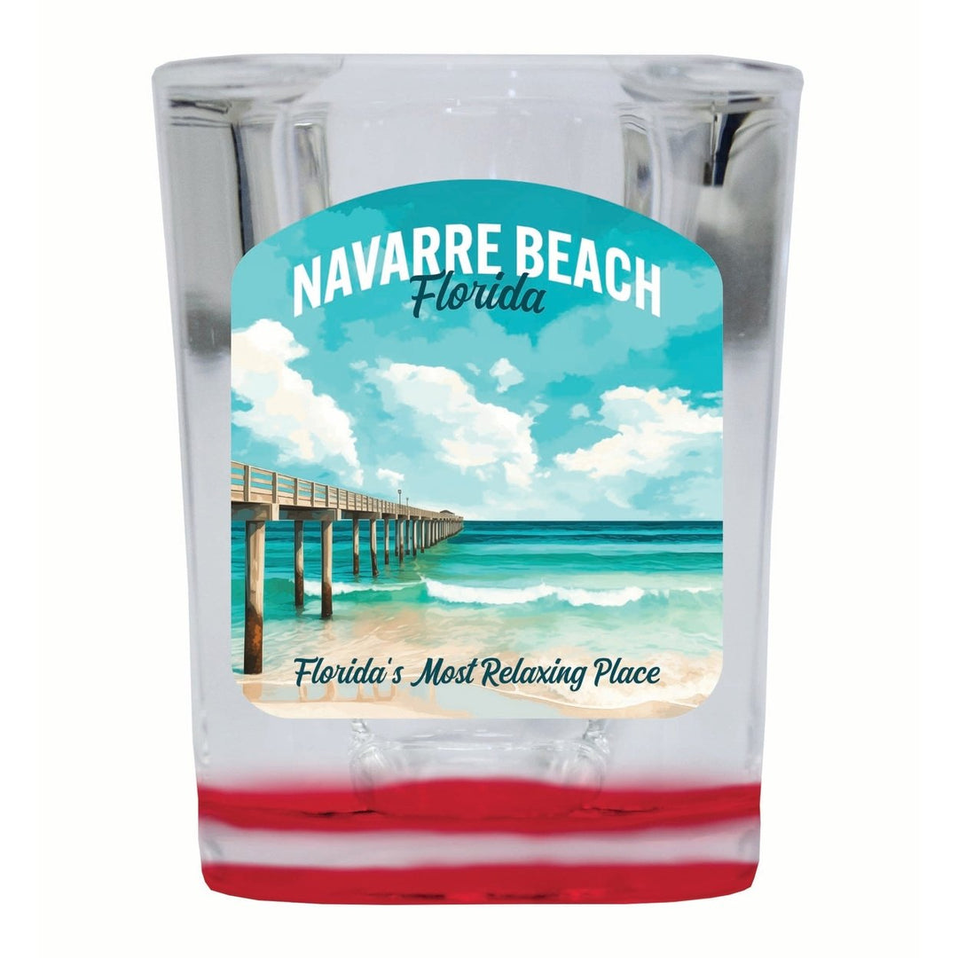 Navarre Beach Florida Pier Painting Design Souvenir 2 Ounce Shot Glass Square Image 2