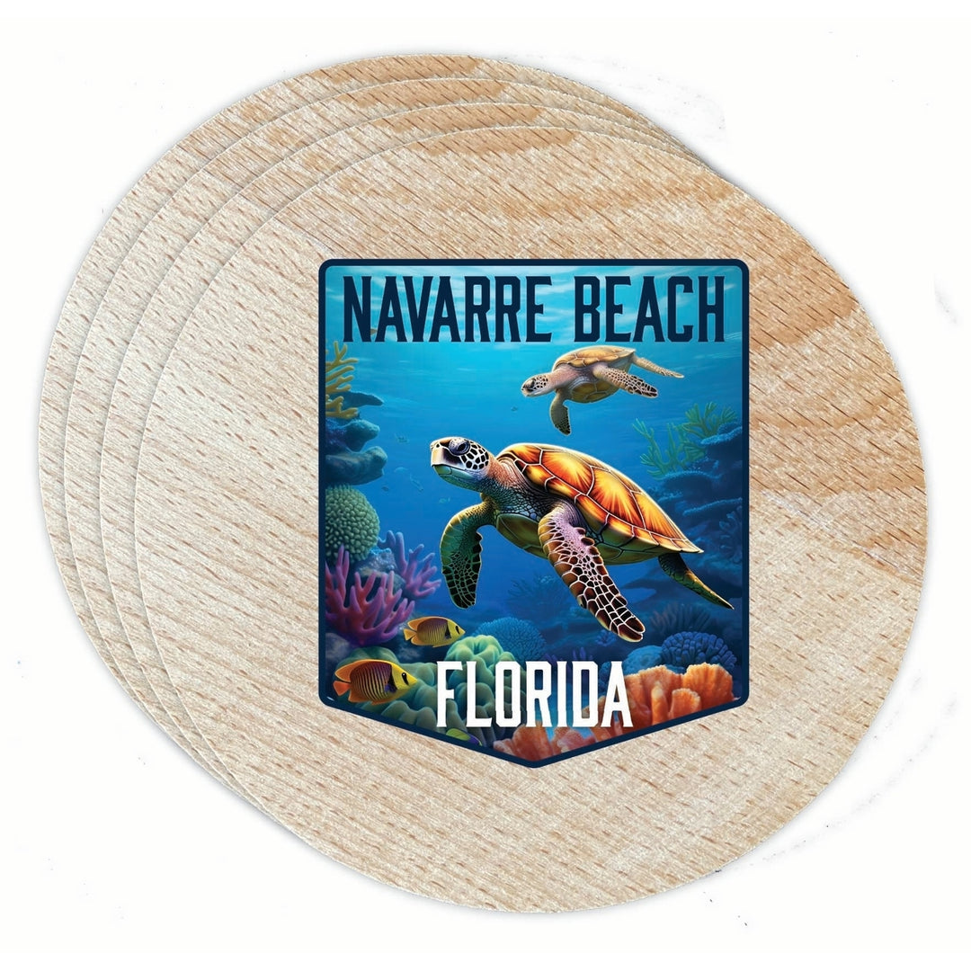 Navarre Beach Florida Underwater Turtle Design Souvenir Coaster Wooden 3.5 x 3.5-Inch 4 Pack Image 1