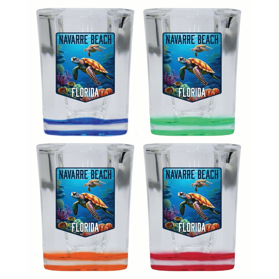 Navarre Beach Florida Underwater Turtle Design Souvenir 2 Ounce Shot Glass Square 4-Pack Multicolor Image 1