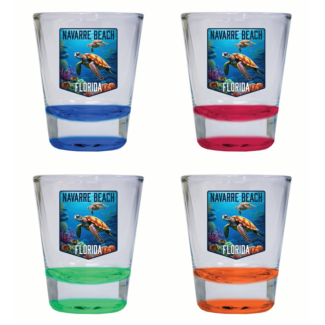 Navarre Beach Florida Underwater Turtle Design Souvenir 2 Ounce Shot Glass Round 4-Pack Multicolor Image 1