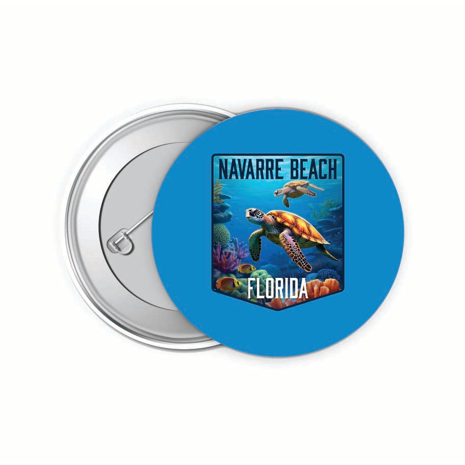 Navarre Beach Florida Underwater Turtle Design Souvenir Small 2-Inch Button Pin 4 Pack Image 1