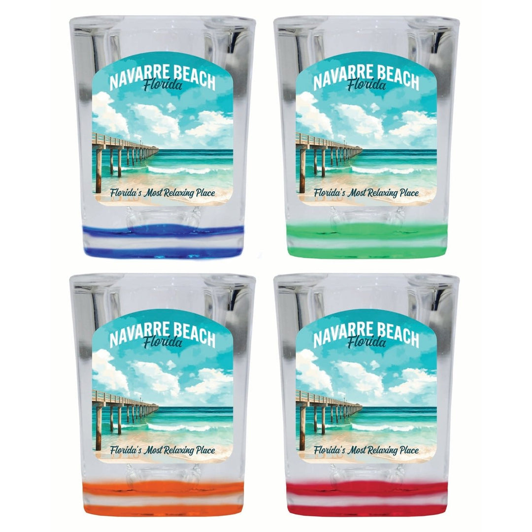 Navarre Beach Florida Pier Painting Design Souvenir 2 Ounce Shot Glass Square 4-Pack Multicolor Image 1