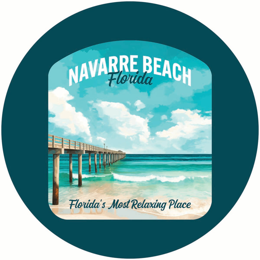 Navarre Beach Florida Pier Painting Design Souvenir Coaster Paper 4 Pack Image 1