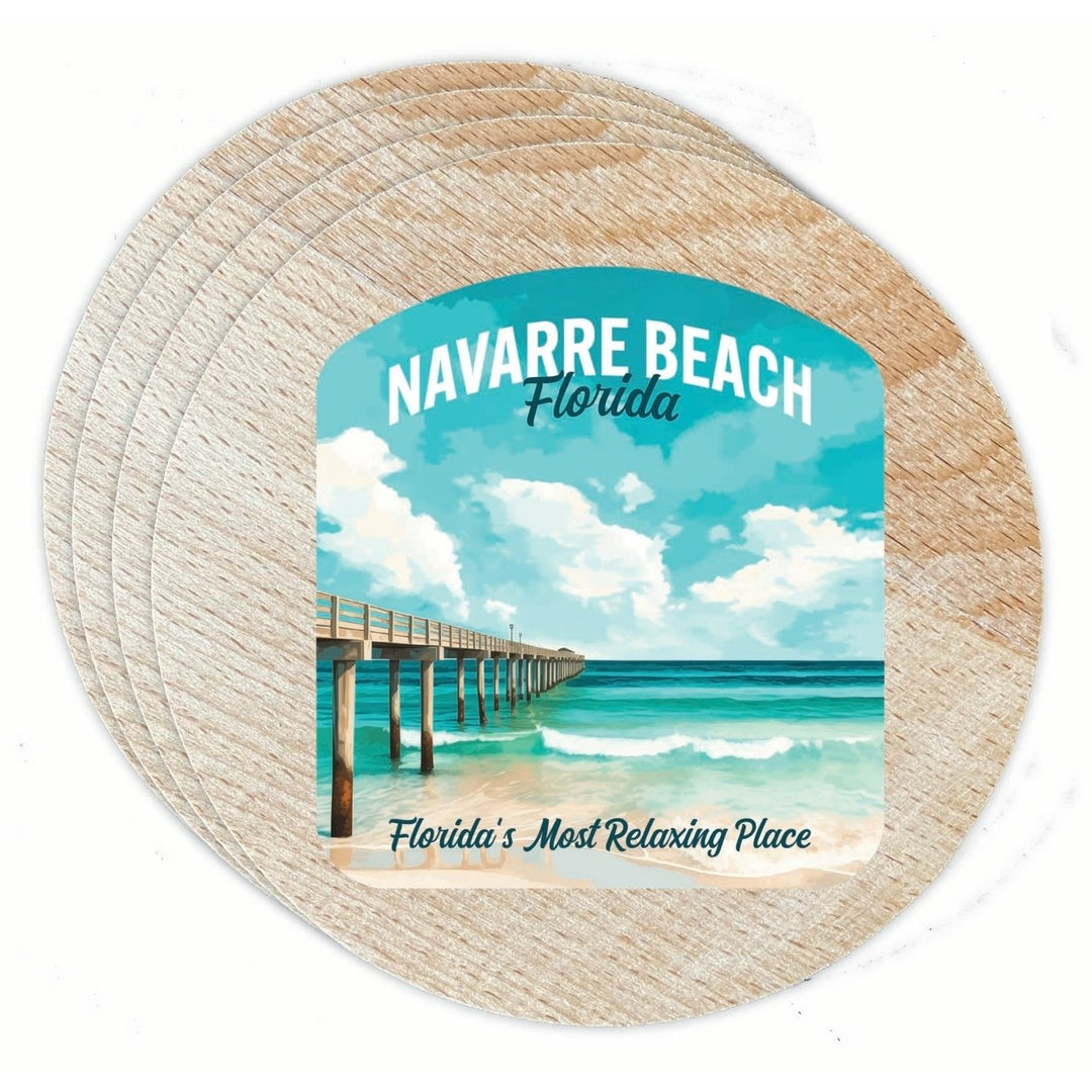 Navarre Beach Florida Pier Painting Design Souvenir Coaster Wooden 3.5 x 3.5-Inch 4 Pack Image 1