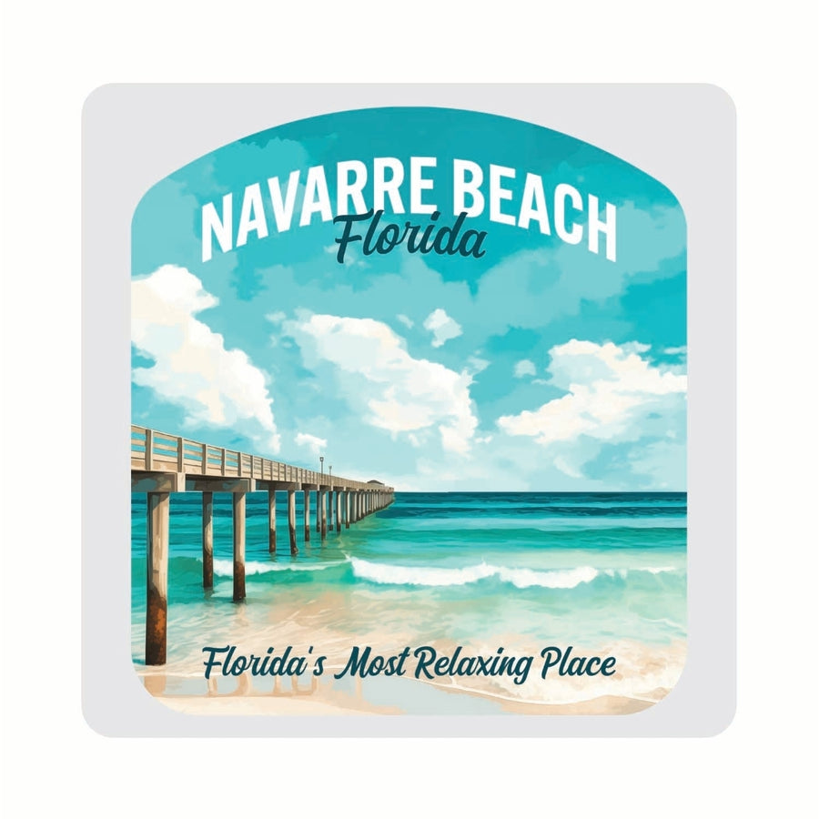 Navarre Beach Florida Pier Painting Design Souvenir 4x4-Inch Coaster Acrylic 4 Pack Image 1