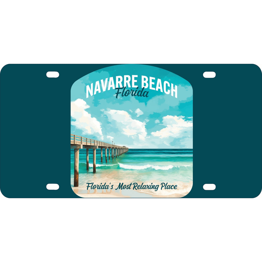 Navarre Beach Florida Pier Painting Design Souvenir Metal License Plate Image 1