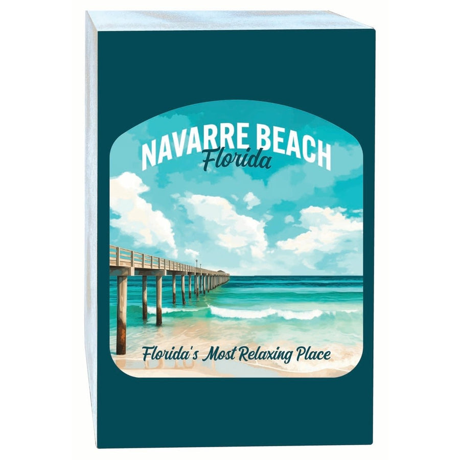 Navarre Beach Florida Pier Painting Design Souvenir Wood sign with frame 5x7 Image 1