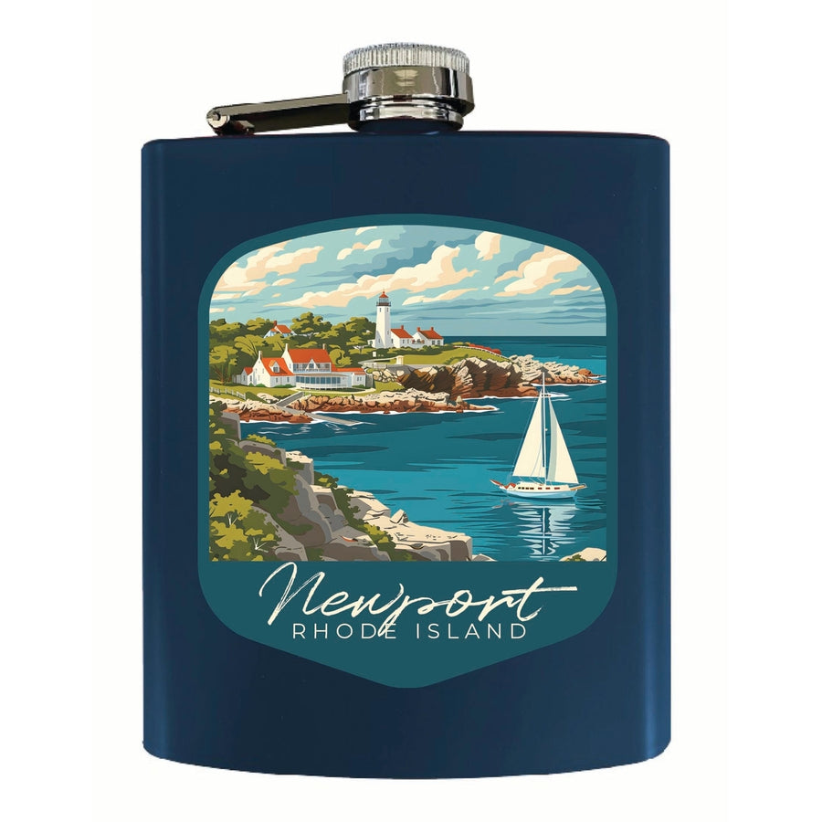 Newport Rhode Island Lighthouse on the Coast Design Souvenir 7 oz Steel Flask Matte Finish Image 1