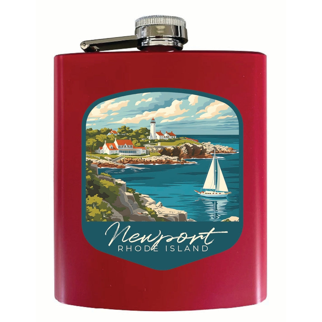 Newport Rhode Island Lighthouse on the Coast Design Souvenir 7 oz Steel Flask Matte Finish Image 2