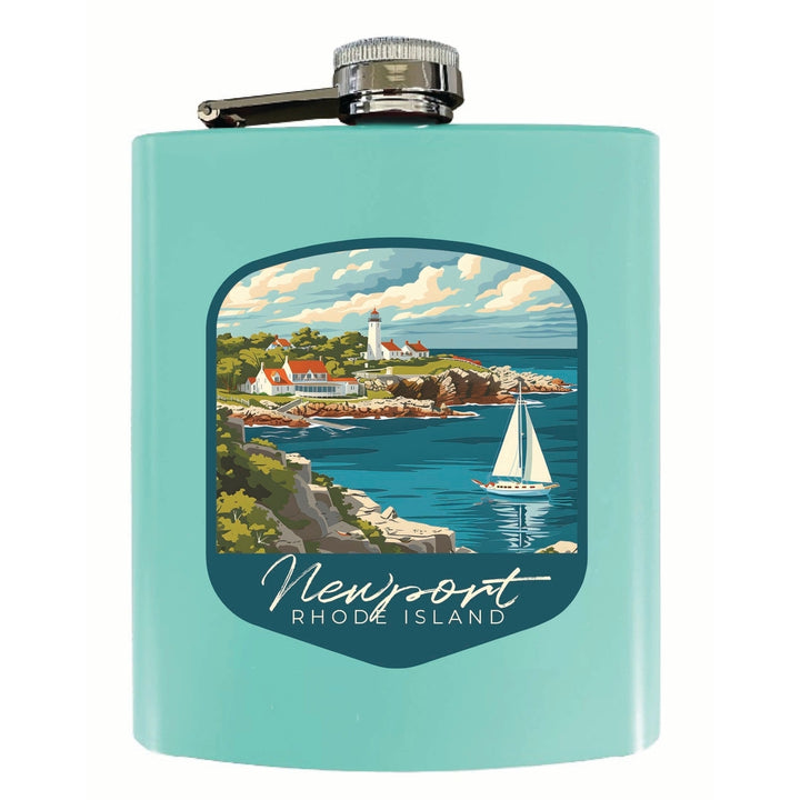 Newport Rhode Island Lighthouse on the Coast Design Souvenir 7 oz Steel Flask Matte Finish Image 3