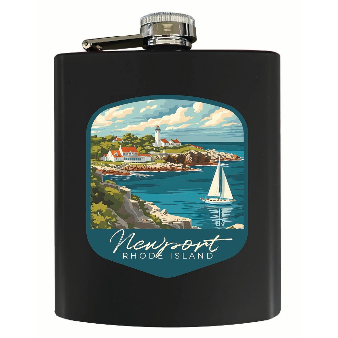 Newport Rhode Island Lighthouse on the Coast Design Souvenir 7 oz Steel Flask Matte Finish Image 4