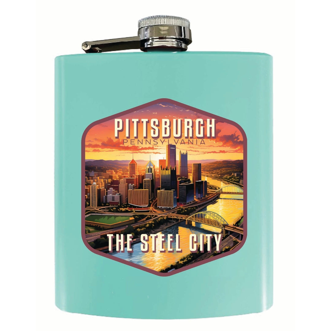 Pittsburgh Pennsylvania The Steel City Design Souvenir 7 oz Steel Flask Matte Finish Image 1