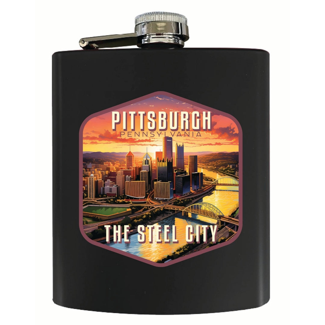 Pittsburgh Pennsylvania The Steel City Design Souvenir 7 oz Steel Flask Matte Finish Image 2