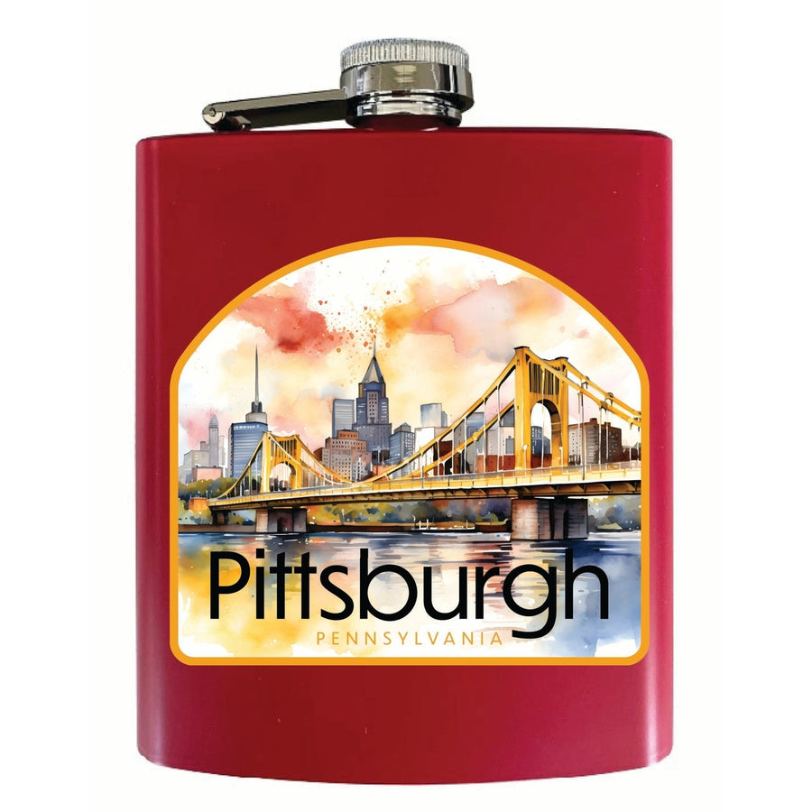 Pittsburgh Pennsylvania Yellow Bridge Design Souvenir 7 oz Steel Flask Matte Finish Image 1