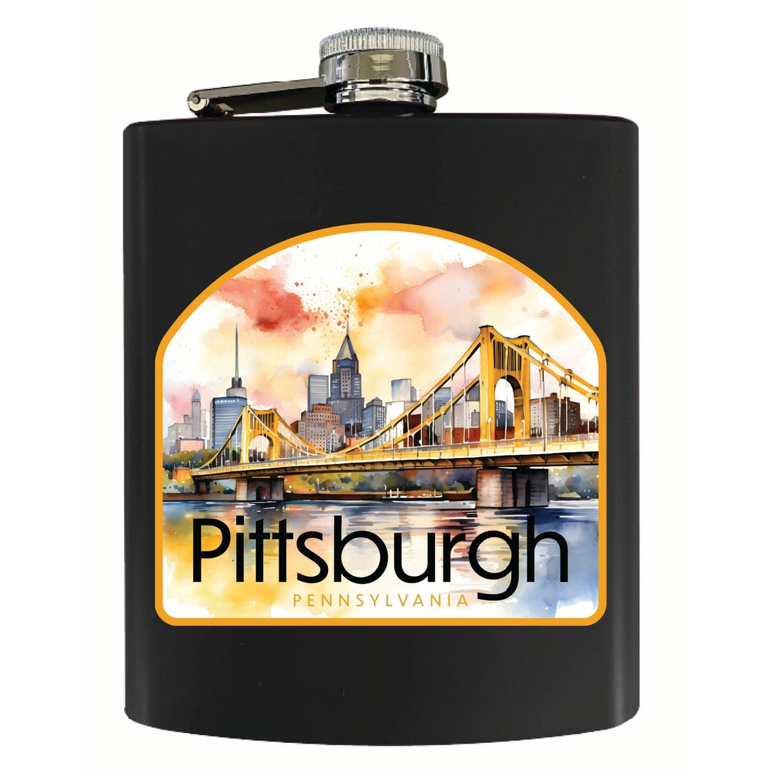 Pittsburgh Pennsylvania Yellow Bridge Design Souvenir 7 oz Steel Flask Matte Finish Image 2