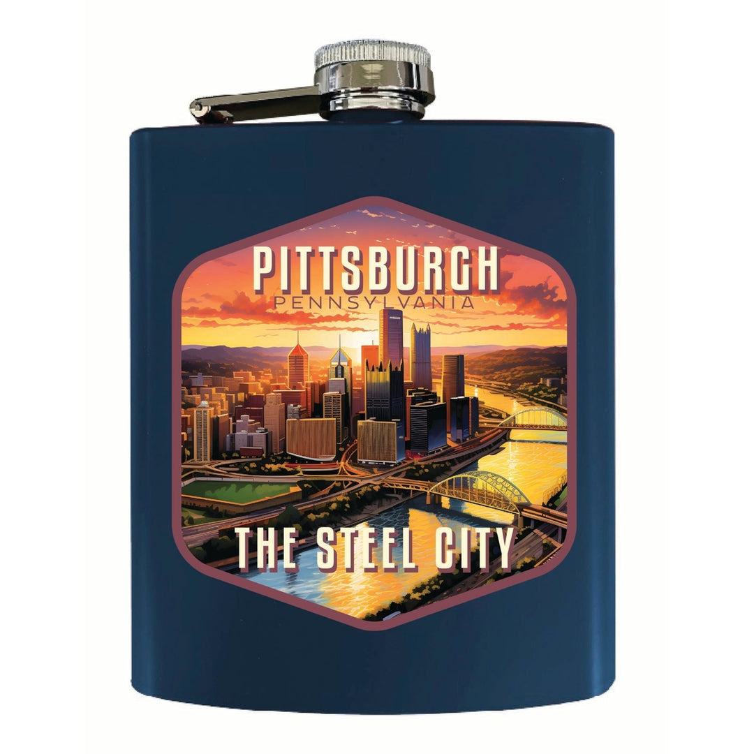 Pittsburgh Pennsylvania The Steel City Design Souvenir 7 oz Steel Flask Matte Finish Image 3