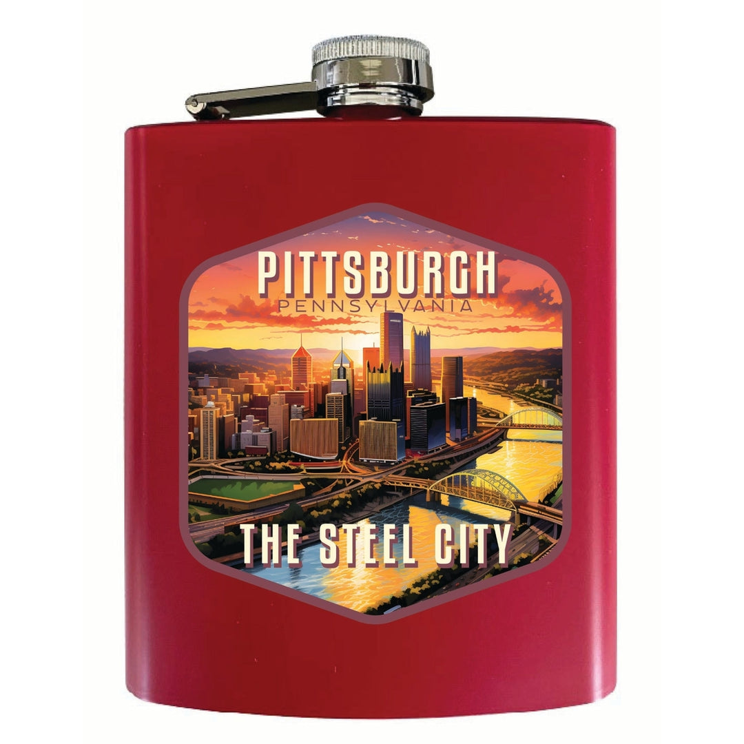 Pittsburgh Pennsylvania The Steel City Design Souvenir 7 oz Steel Flask Matte Finish Image 4