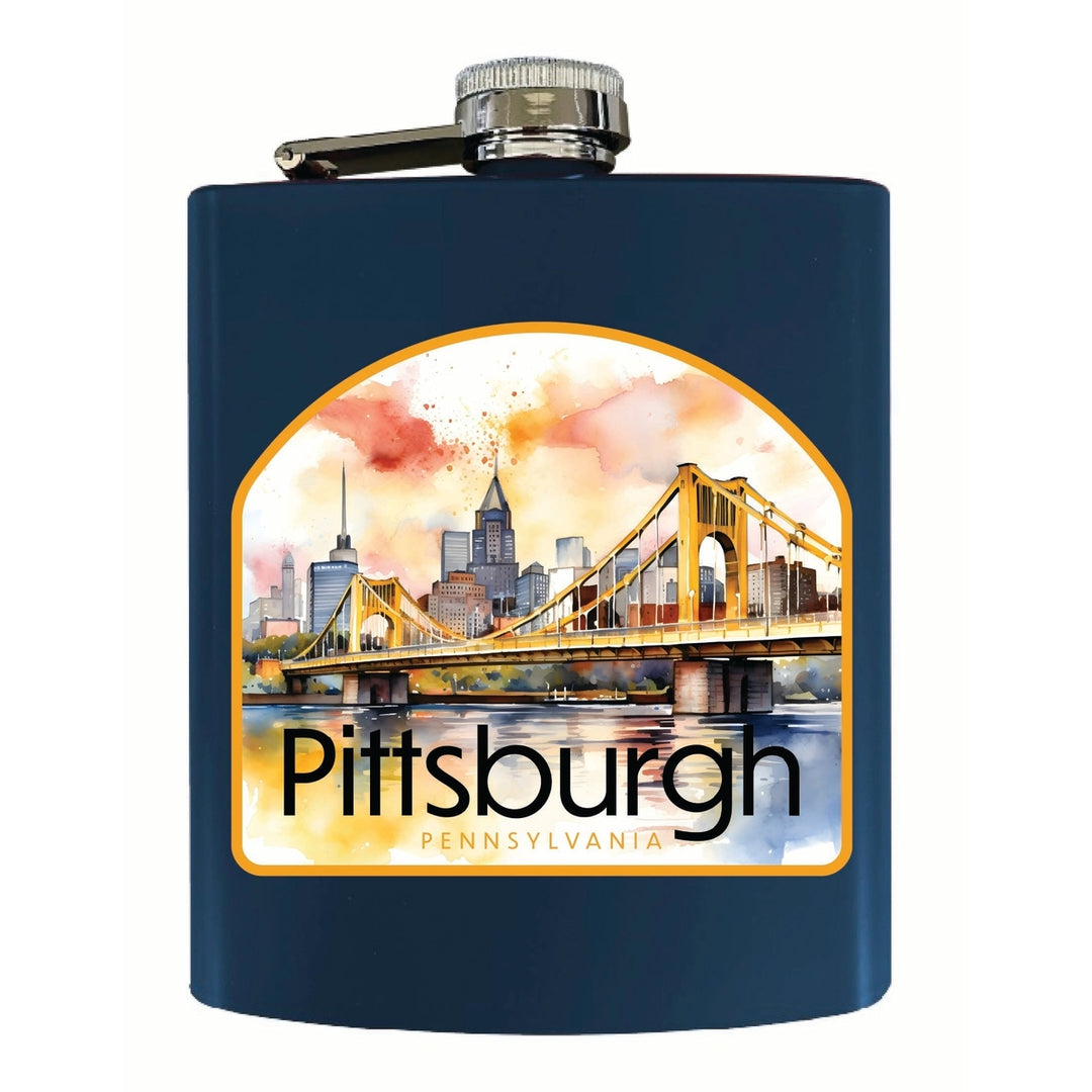 Pittsburgh Pennsylvania Yellow Bridge Design Souvenir 7 oz Steel Flask Matte Finish Image 3