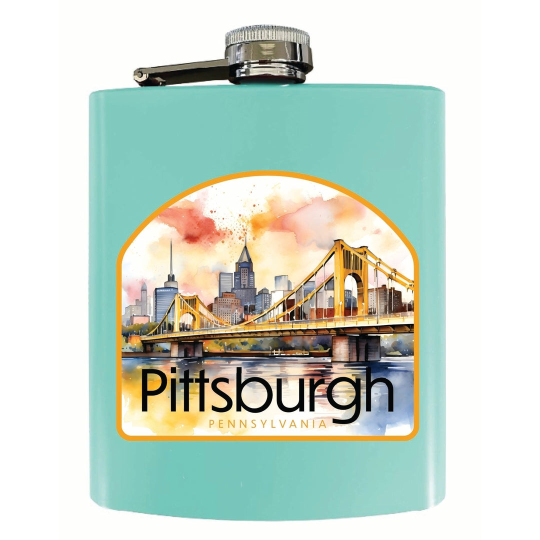 Pittsburgh Pennsylvania Yellow Bridge Design Souvenir 7 oz Steel Flask Matte Finish Image 4