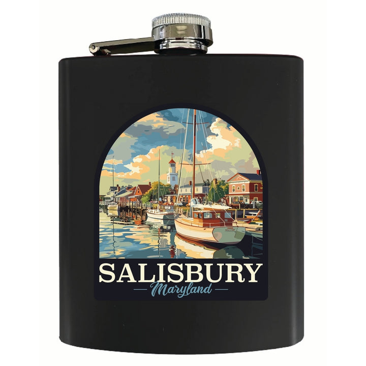 Salisbury Maryland Port of Salisbury Marina Design Souvenir 7 oz Steel Flask Matte Finish Image 1