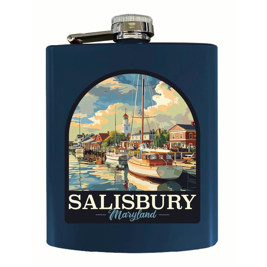 Salisbury Maryland Port of Salisbury Marina Design Souvenir 7 oz Steel Flask Matte Finish Image 2