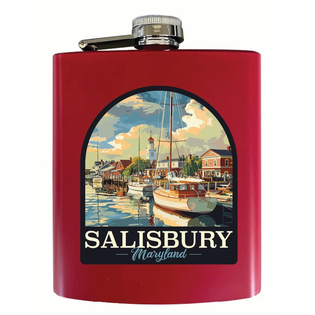 Salisbury Maryland Port of Salisbury Marina Design Souvenir 7 oz Steel Flask Matte Finish Image 3