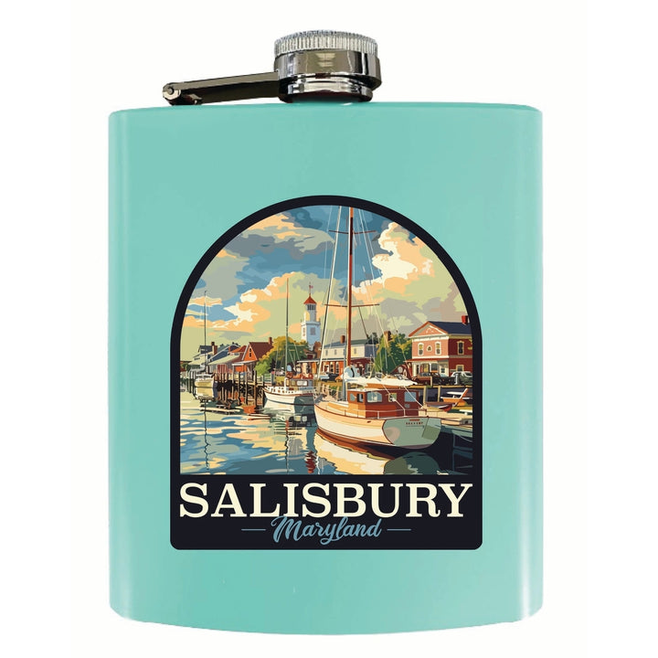 Salisbury Maryland Port of Salisbury Marina Design Souvenir 7 oz Steel Flask Matte Finish Image 4