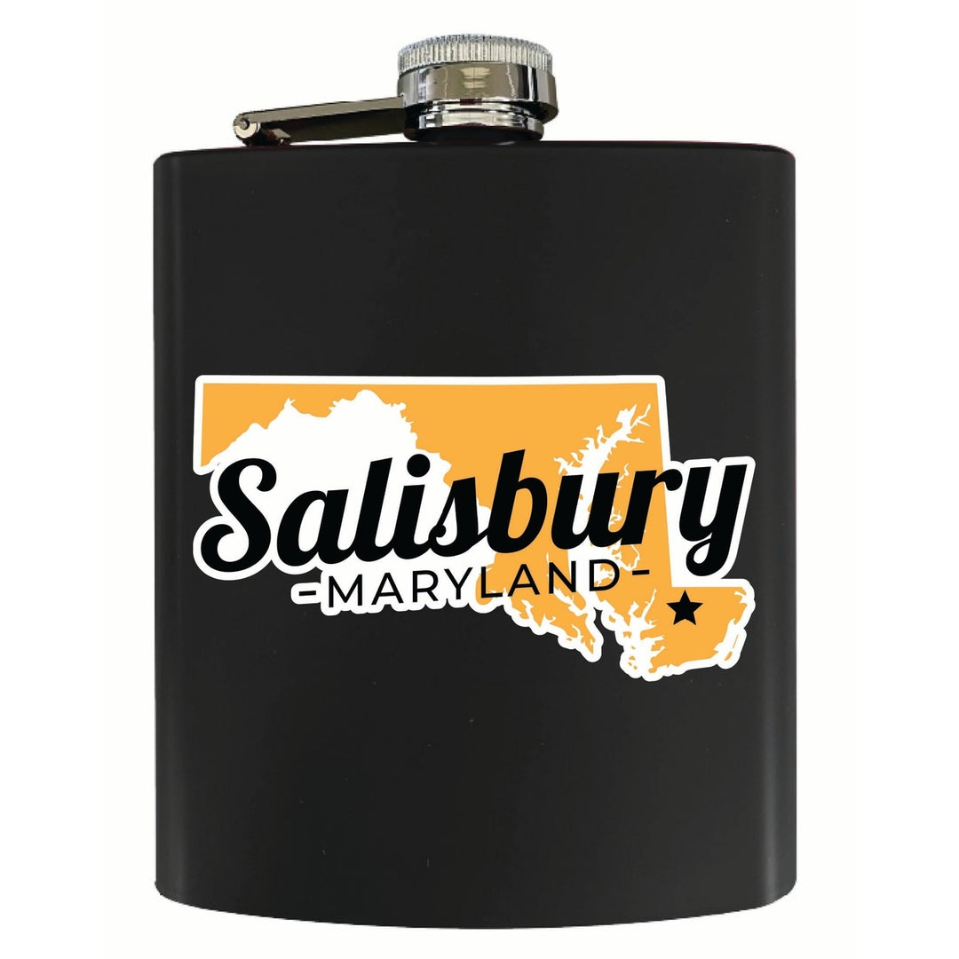 Salisbury Maryland State Shape Design Souvenir 7 oz Steel Flask Matte Finish Image 2