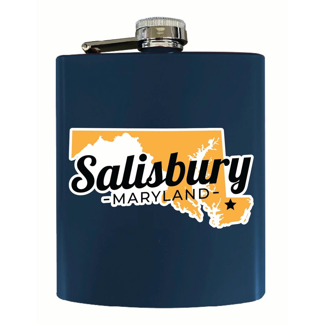 Salisbury Maryland State Shape Design Souvenir 7 oz Steel Flask Matte Finish Image 3