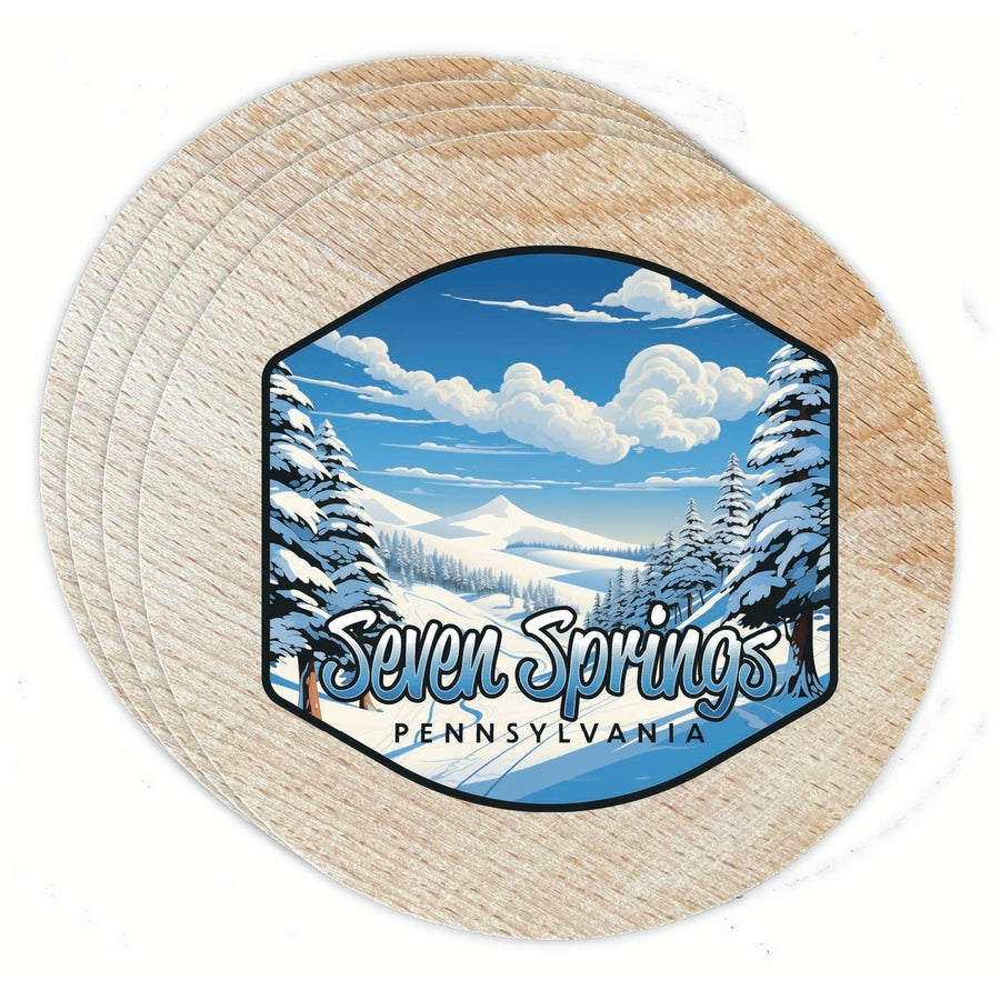 Seven Springs Pennsylvania Ski Slopes Design Souvenir Coaster Wooden 3.5 x 3.5-Inch 4 Pack Image 1