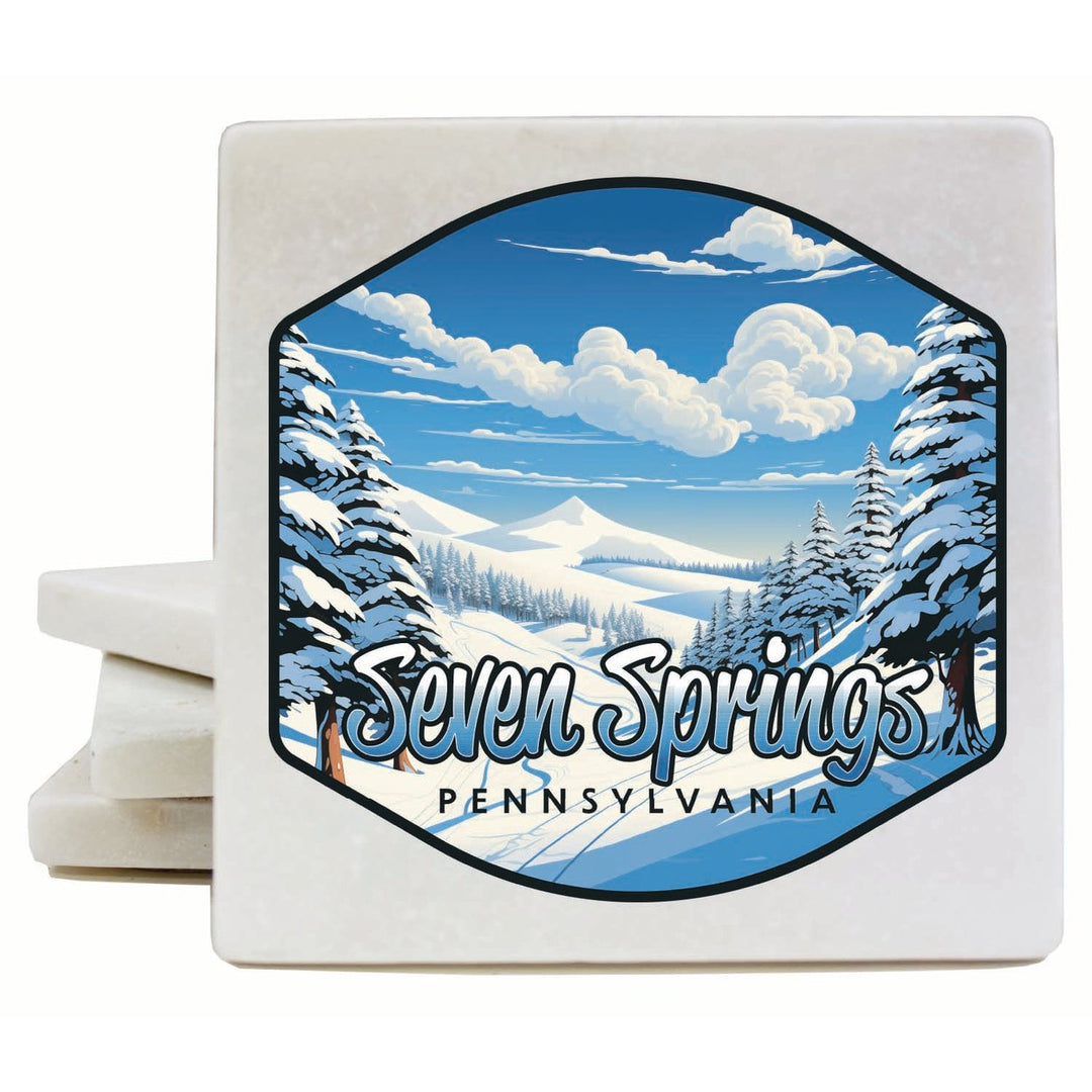 Seven Springs Pennsylvania Ski Slopes Design Souvenir 4x4-Inch Coaster Marble 4 Pack Image 1