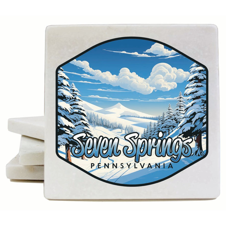 Seven Springs Pennsylvania Ski Slopes Design Souvenir 4x4-Inch Coaster Marble 4 Pack Image 1