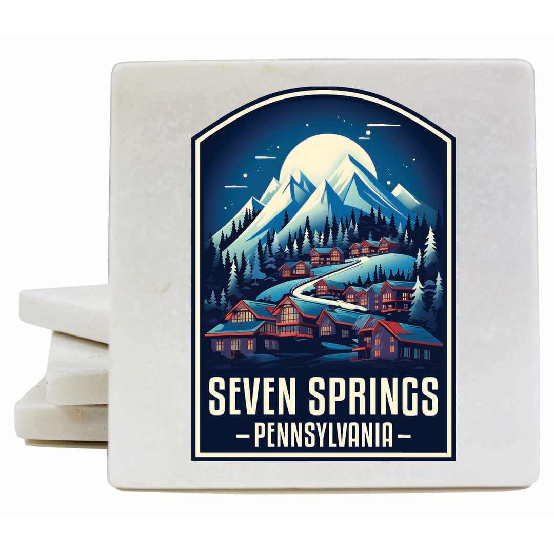 Seven Springs Pennsylvania Snowy Village Design Souvenir 4x4-Inch Coaster Marble 4 Pack Image 1