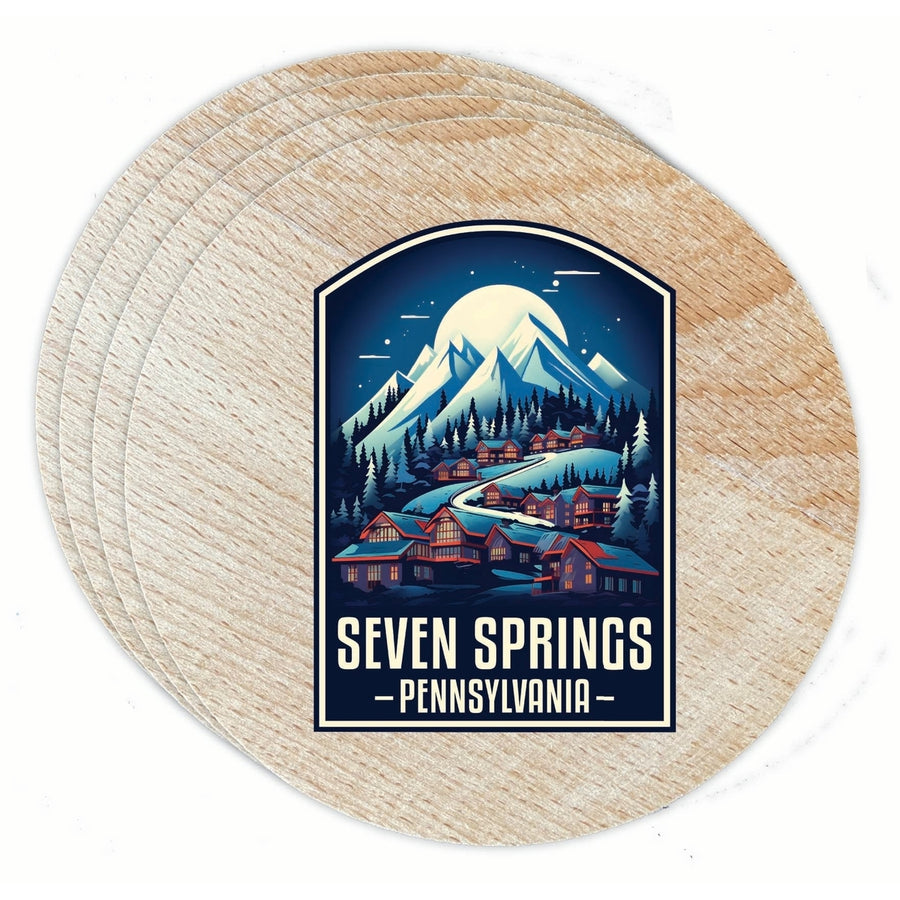 Seven Springs Pennsylvania Snowy Village Design Souvenir Coaster Wooden 3.5 x 3.5-Inch 4 Pack Image 1