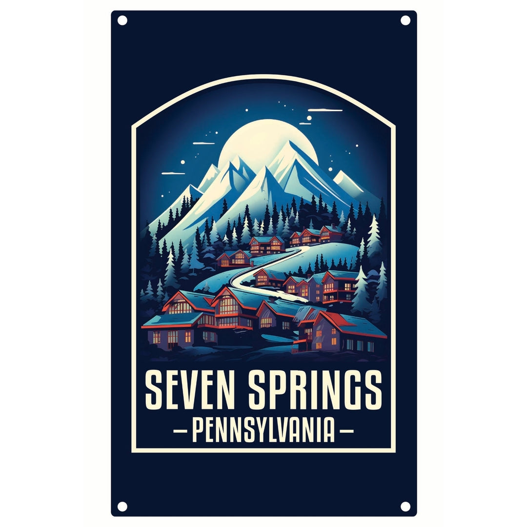 Seven Springs Pennsylvania Snowy Village Design Souvenir Metal Sign 9 x 15 Image 1